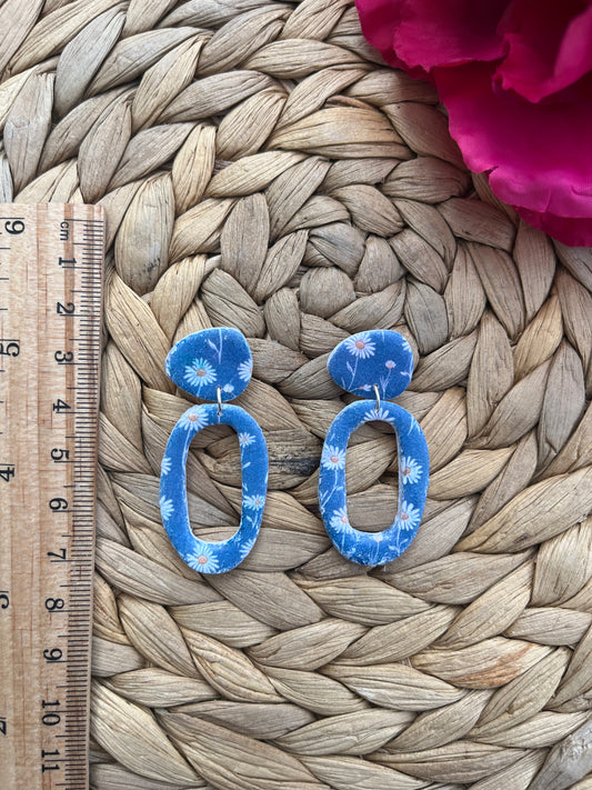 Blauwe Oorbellen met Bloemenprint – Handgemaakt